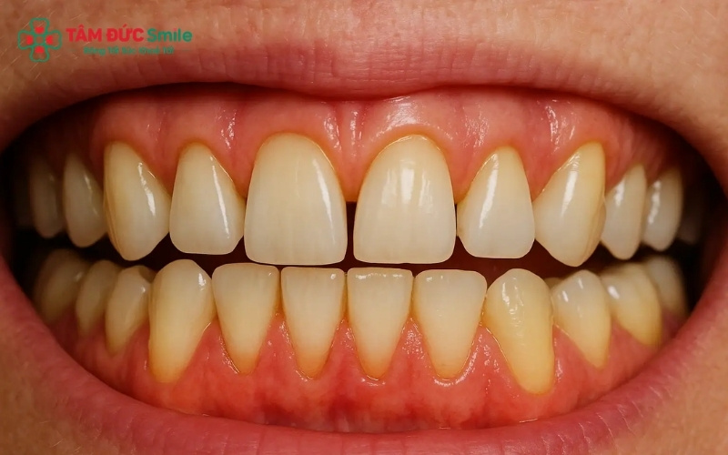 Dấu hiệu tụt nướu dễ nhận thấy nhất là thân răng trông dài hơn bình thường do phần Abc8com giaitri tructuyen bị lộ ra ngoài.